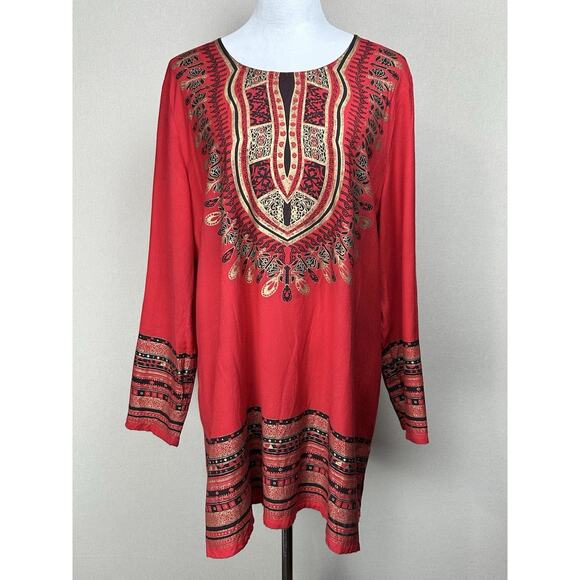 Ashro Women's Aztek African Indian Boho Size XL Tunic Top Colorful India - Picture 1 of 14